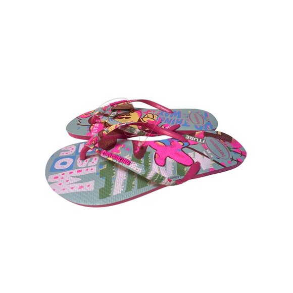 Havaianas Womens Graphic Flip-Flops Size 11/12 Pink & Blue Colorful Design With - Picture 1 of 4